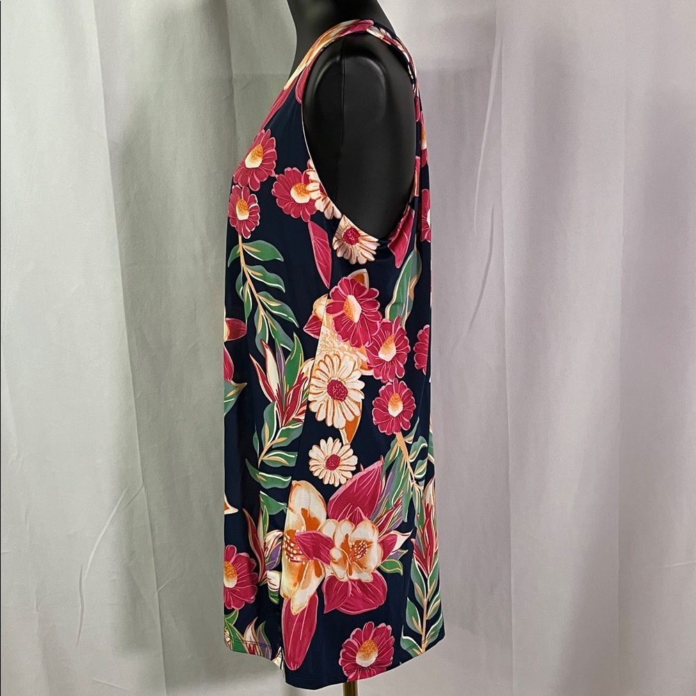 Beach Break Navy Multicolor Floral Sleeveless V-Neck Beach Dress Swim Coverup - Picture 2 of 15